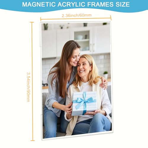 Wbtran 10-Pack Magnetic Acrylic Photo Frames, 2.36x3.54 Inch Clear Fridge Frames