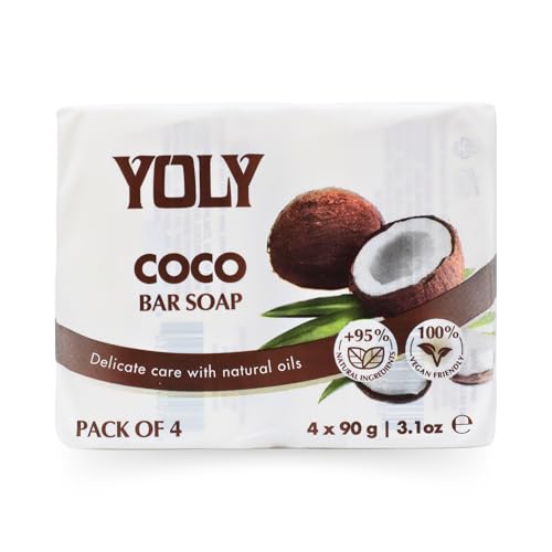 YOLY Natural Coconut Bar Soap 90g Pack of 4 Moisturizing Vegan Skincare
