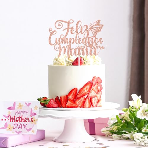 Feliz Cumpleaños Mamá Cake Topper - Spanish Happy Birthday Mom Decoration