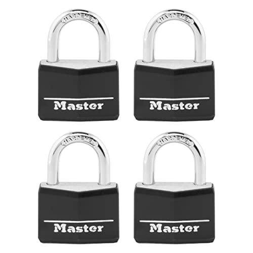 Master Lock 141Q Keyed Padlock, 4 Pack, Black Aluminum Body