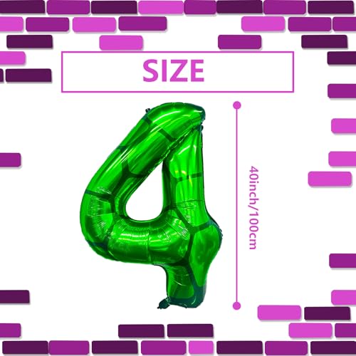 40 Inch Number 4 Turtle Balloon - Large Green Foil Birthday Decoration