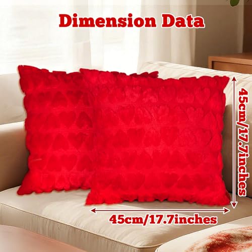Valentines Day Red Faux Fur Throw Pillow Covers 18x18, Set of 2
