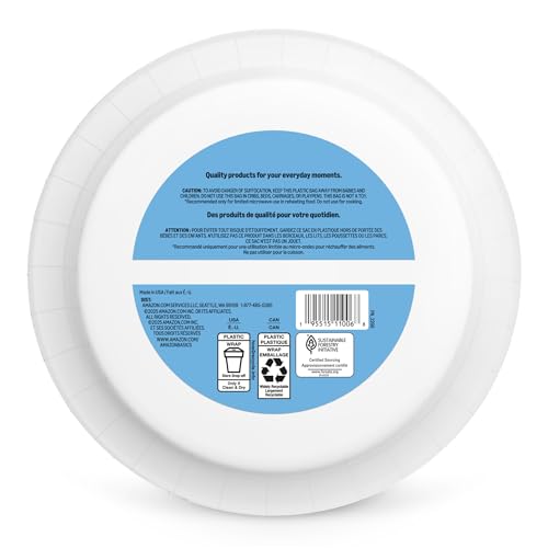 Amazon Basics 10-Inch Disposable Paper Plates, Extra Sturdy, 44 Count
