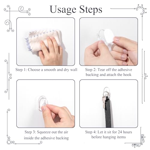 Jetec 60 Pcs Clear Adhesive Wall Hooks - Reusable & Seamless