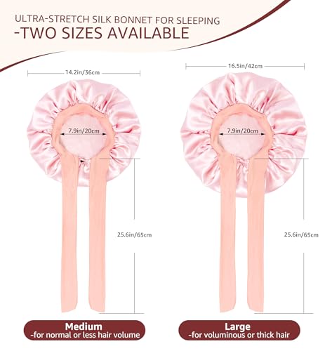 HiRui Double-Layer Silk Satin Sleep Bonnet with Adjustable Tie - Pink Medium