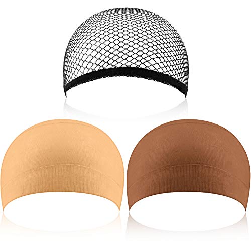 eBoot 3 Pack Wig Caps - Nylon and Mesh Net Stretch Caps in Beige, Brown and Black