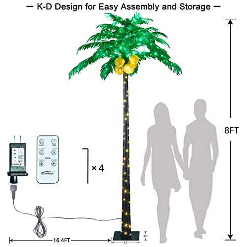 8FT Artificial Lighted Palm Tree with 256 LEDs Green & Warm White - Outdoor Decor