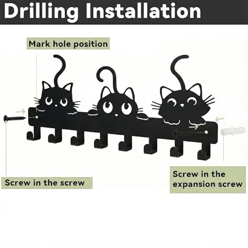 Cute Cat Key Holder with 8 Hooks - Stylish Wall-Mounted Rack