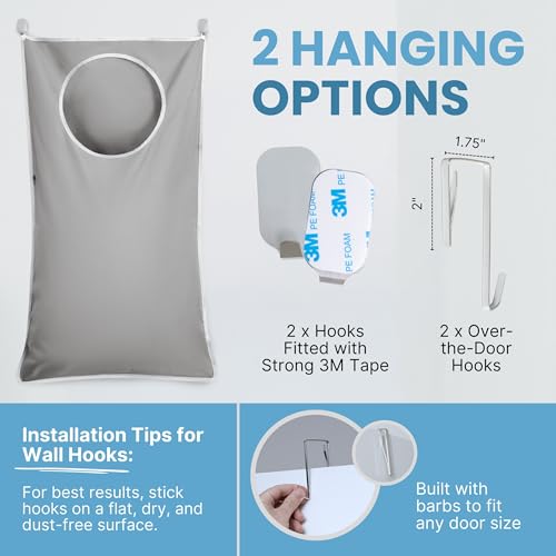 DONAQ XL Hanging Laundry Hamper Bag - Grey, Over the Door Space Saving Design