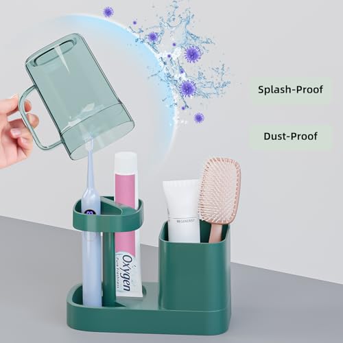 Compact Toothbrush Holder with Cup - 2 Slots Bathroom Organizer