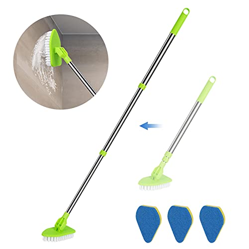 2-in-1 Extendable Shower Scrubber with Stiff Bristle & Sponge Brushes