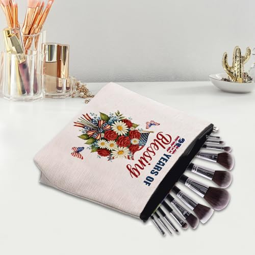American 250th Anniversary Floral Makeup Bag Canvas Cosmetic Pouch
