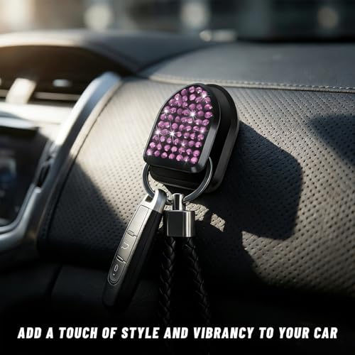 4PCS Rhinestone Car Dashboard Hooks, Adhesive Mini Organizers - Pink