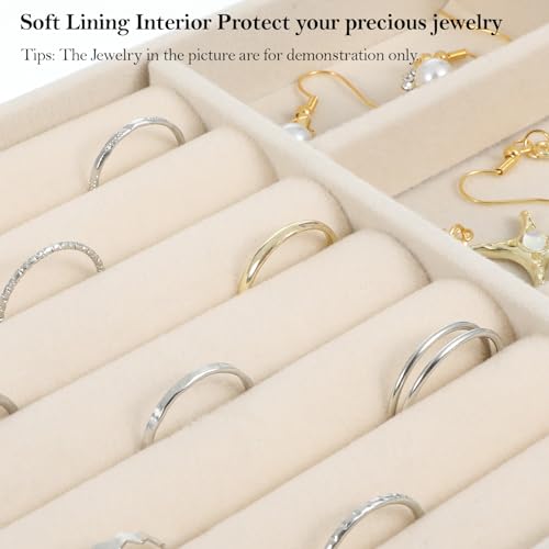 Velvet Jewelry Drawer Organizer Insert - Stackable Storage Tray (Beige)