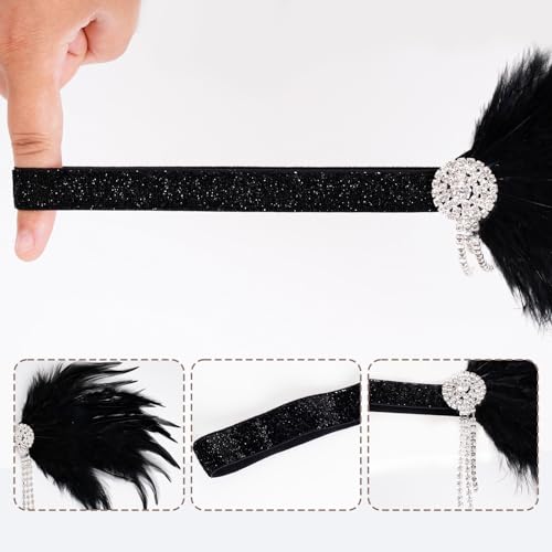 Black 1920s Flapper Headband Feather Headpiece for Women