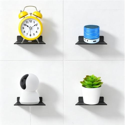 NUTNAPH 6.5 Inch Small Metal Floating Wall Shelf - Black Cable Management