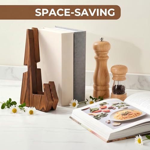 Rustic Wooden Cookbook Stand - Adjustable Recipe Holder for Kitchen