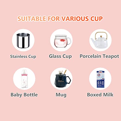 Desk Coffee Warmer with Mug Set - Electric Beverage Heat Plate for Tea Cocoa Milk Pink