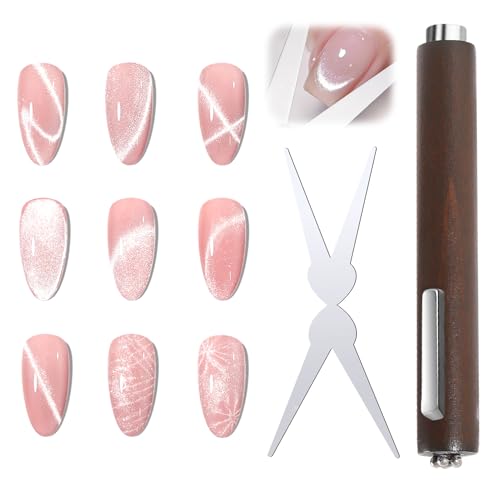 Vvluvva 3-in-1 Cat Eye Nail Magnet Tool Set with Scissor Guide & Cylindrical Magnet