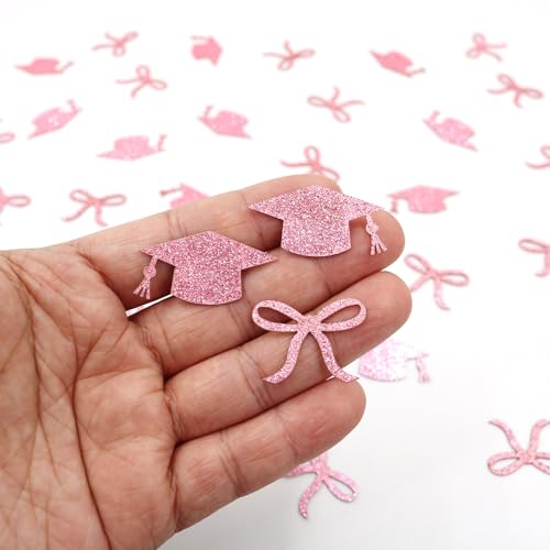 Pink Graduation Confetti for Class of 2026 - 200PC Bow & Cap Scatter