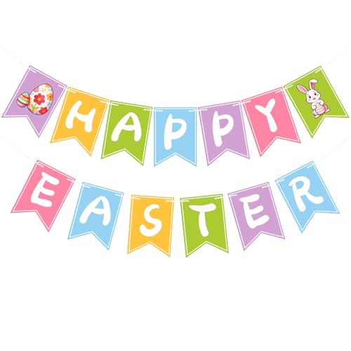 Happy Easter Banner Garland - Pre-Strung Bunny & Egg Decor