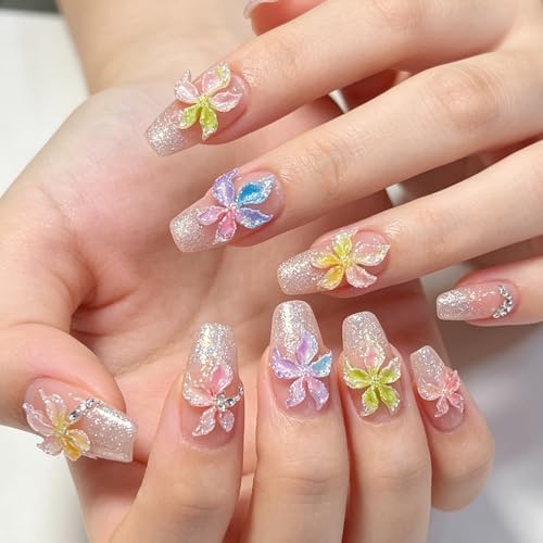 Tephrent 150Pcs 3D Flower Nail Charms Resin Floral Rhinestones for DIY Nail Art