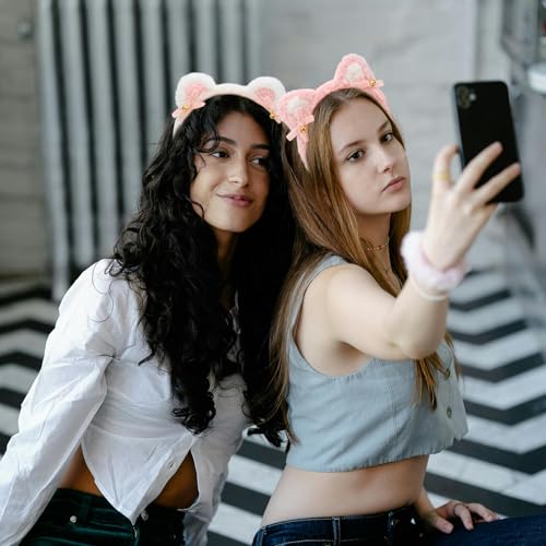 CURASA 2PCS Bear Ears Headband Cute Fluffy Hairbands for Skincare