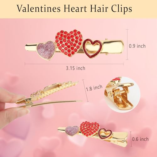 CURASA Valentine’s Day Heart Metal Alligator Hair Clips Rhinestone