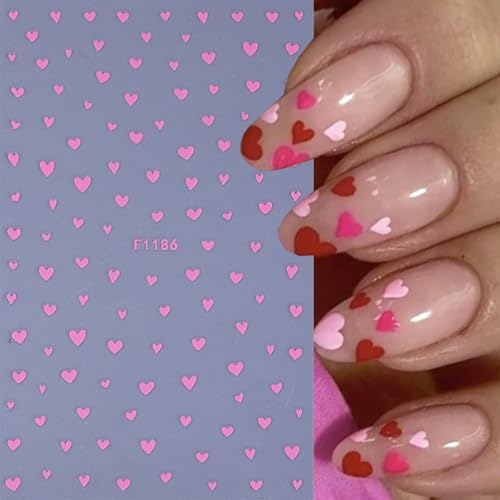 ZOAZJINAZ 6 Sheets 3D Heart Nail Stickers Colorful Decals for DIY Manicure