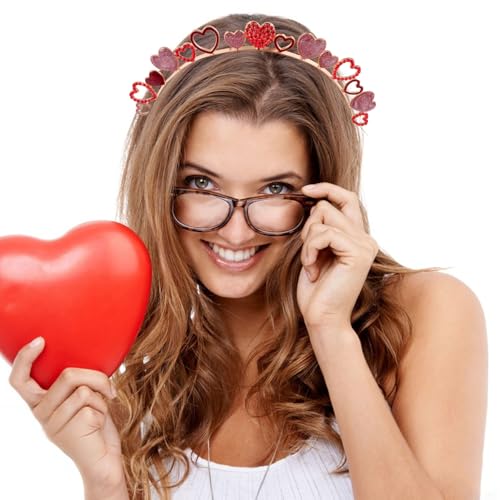 WHAVEL Valentine's Day Heart Headband and Rhinestone Sunglasses Set