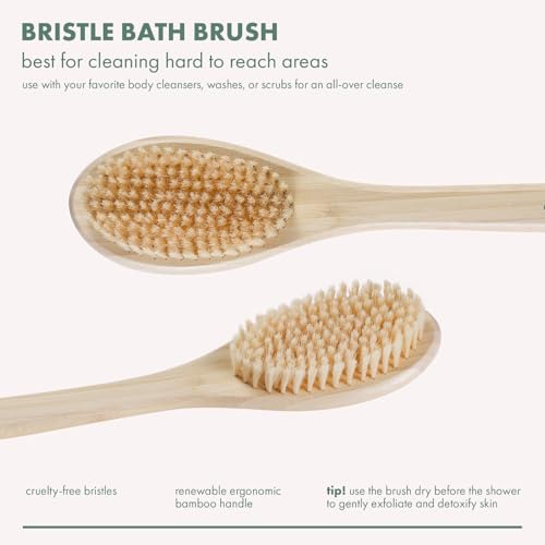 EcoTools Long Handle Bath Brush, Exfoliating Shower Back Scrubber (2 Pack)