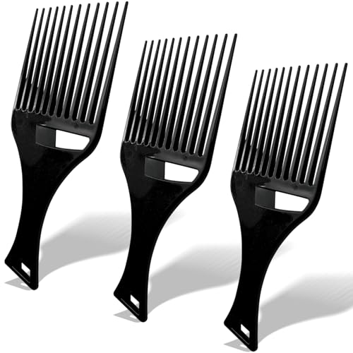 Zoolinn 3-Pack Black Plastic Afro Pick Lift Combs for Detangling Hair, Wigs & Braids