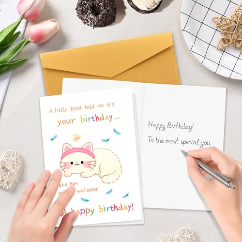 Funny White Cat Birthday Card for Cat Lovers | Cute Greeting Card