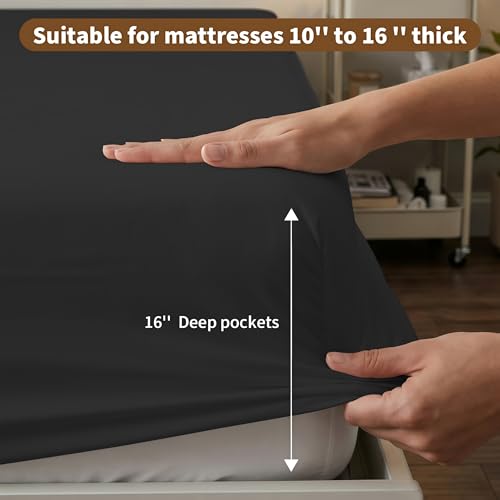 Twin XL Fitted Sheet - Soft Black Bottom Sheet with Deep Pockets