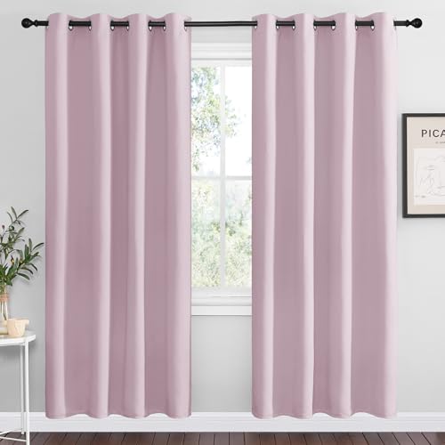 NICETOWN Baby Pink Blackout Curtains - 55" W x 78" L, 2-Panel Set