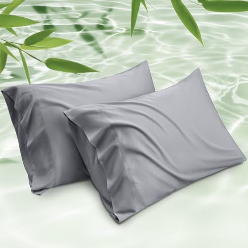 Bedsure King Size Bamboo Pillowcases Set of 2 - Cooling, Soft, Silver Grey, 20x36 Inches