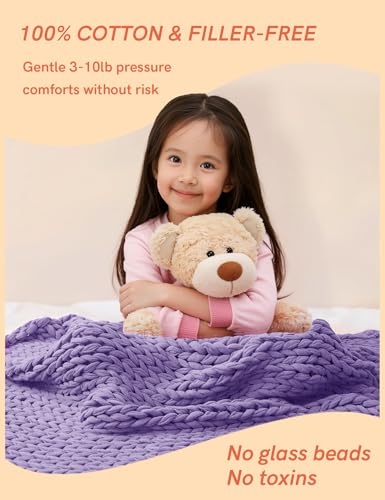 YnM 40x50 Inch 7lb Cooling Weighted Blanket - 100% Cotton Handmade Chunky Knit, Purple
