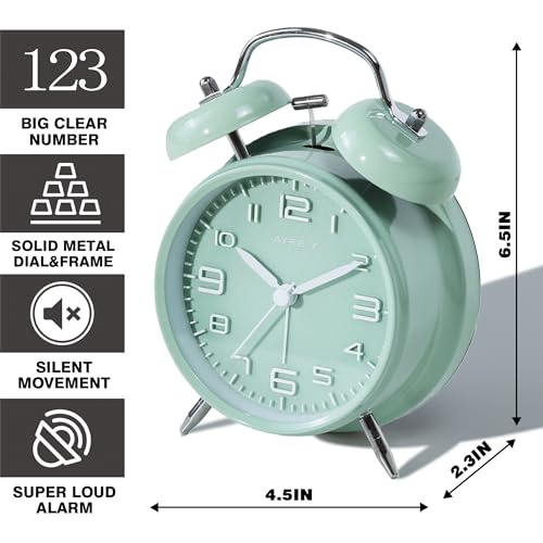AYRELY 4.5" Twin Bell Loud Alarm Clock for Heavy Sleepers, Silent Non-Ticking
