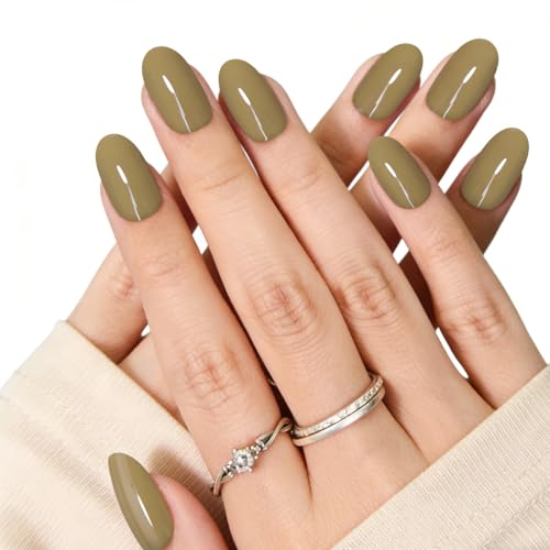 Shoindary Khaki Medium Soft Gel Oval Press On Nails Kit