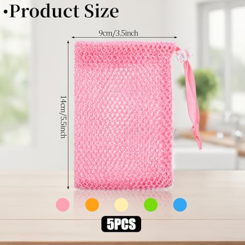 5-Pack Exfoliating Soap Bag Mesh Pouches with Drawstring