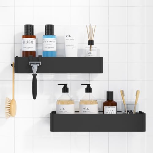 Kitsure Large Shower Caddy - Adhesive Rustproof Bathroom Organizer, Black