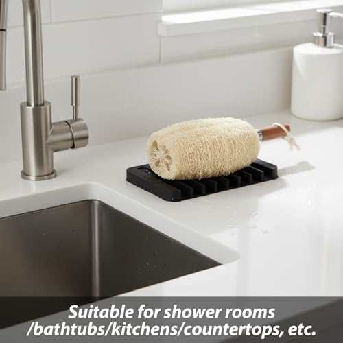 Silicone Self-Draining Soap Dish Holder for Shower and Kitchen (3 Pack)