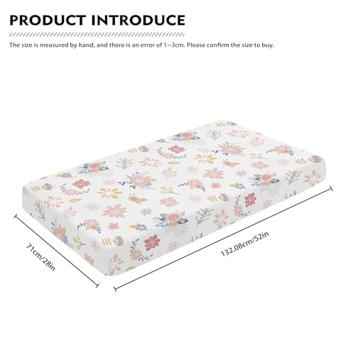 Floral Baby Crib Sheet - Soft Pink Flowers, Fitted for Standard Mattresses 52x28x8 in