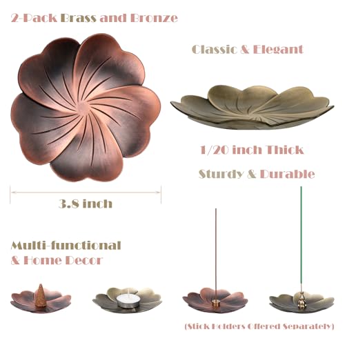 2-Pack Brass & Bronze Incense Holders for Cones & Candles