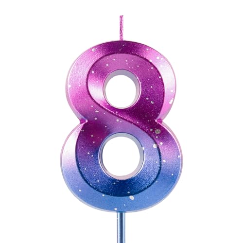 Purple Blue Gradient Number 8 Birthday Candle - Galaxy 3D Diamond Cake Topper