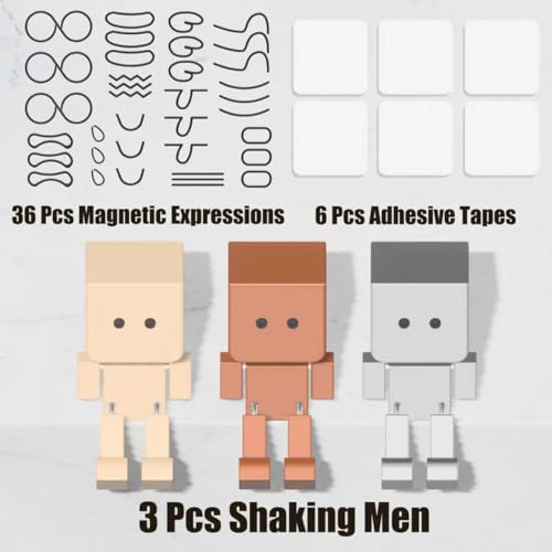 3-Pack Shaking Man Figurine with 36 Magnetic Expressions