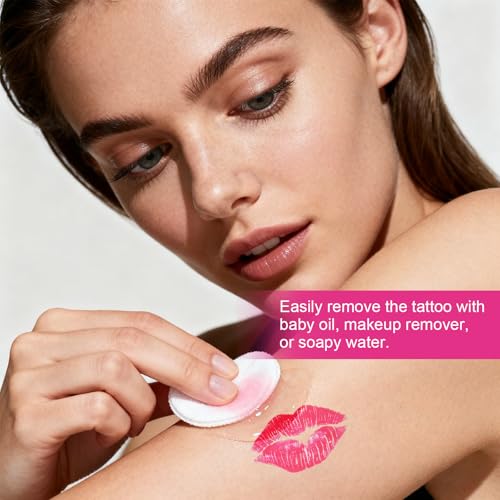 Allyix Kiss Temporary Tattoos - 78 Waterproof Lip Sticker Designs for Parties