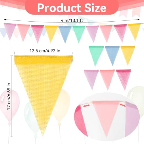 52.5 Ft Colorful Burlap Pennant Banner - 4 Pack Multicolor Triangle Bunting