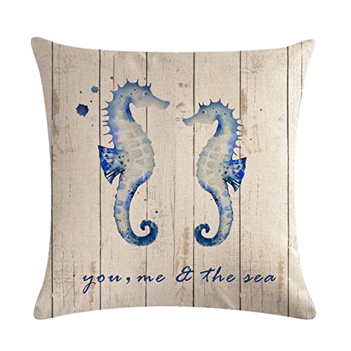 Set of 2 Vintage Ocean Theme Pillow Covers - Seahorse & Starfish