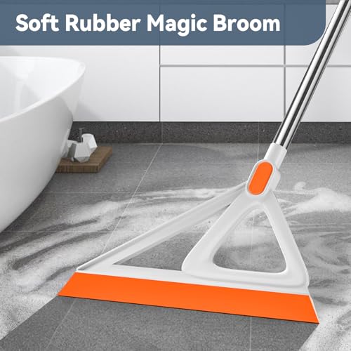 Nodirz Magic Silicone Squeegee Broom, 54-Inch Floor Sweeper - Orange